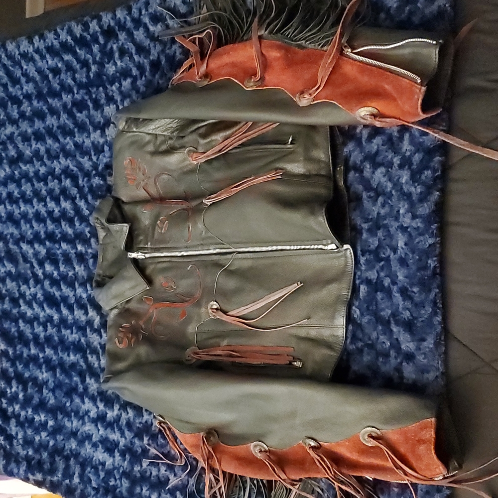 Vintage Fringe REAL leather moto jacket